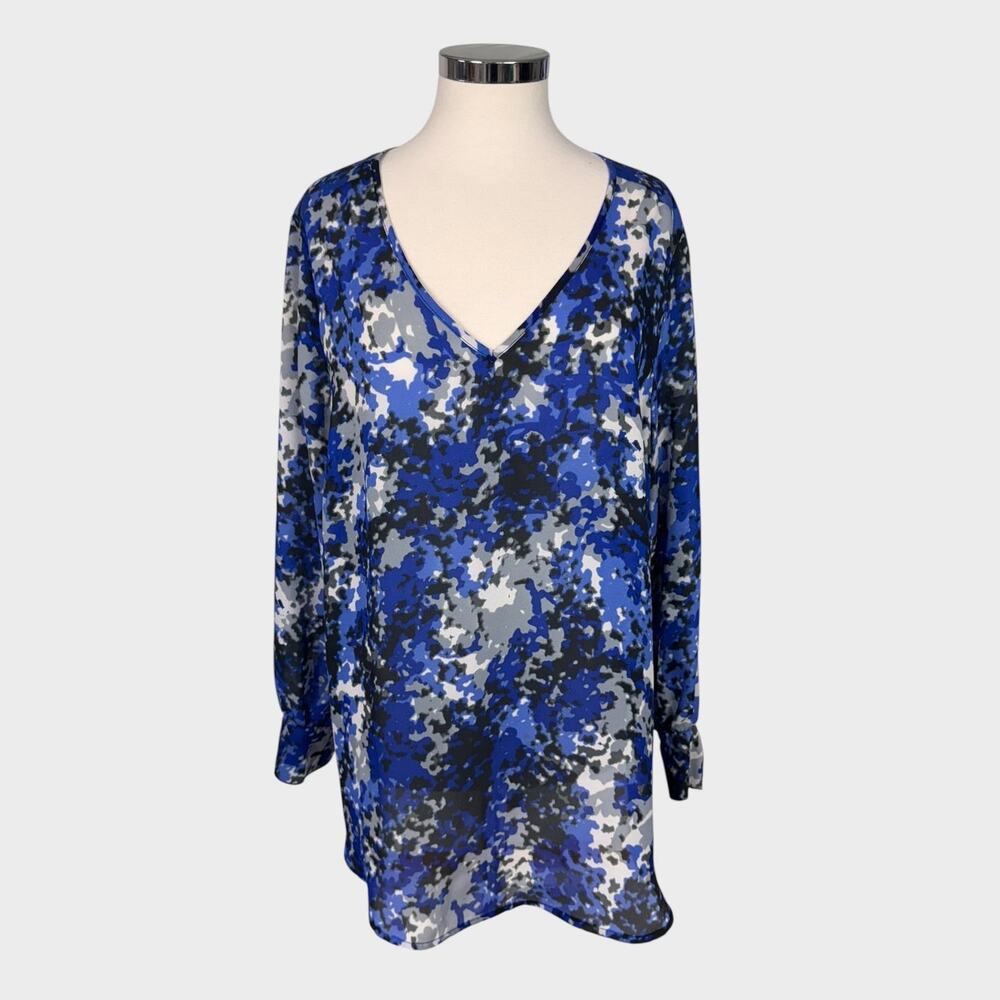 Liz Claiborne Woman Plus size 1X Polyester V Neck Floral Blue Top